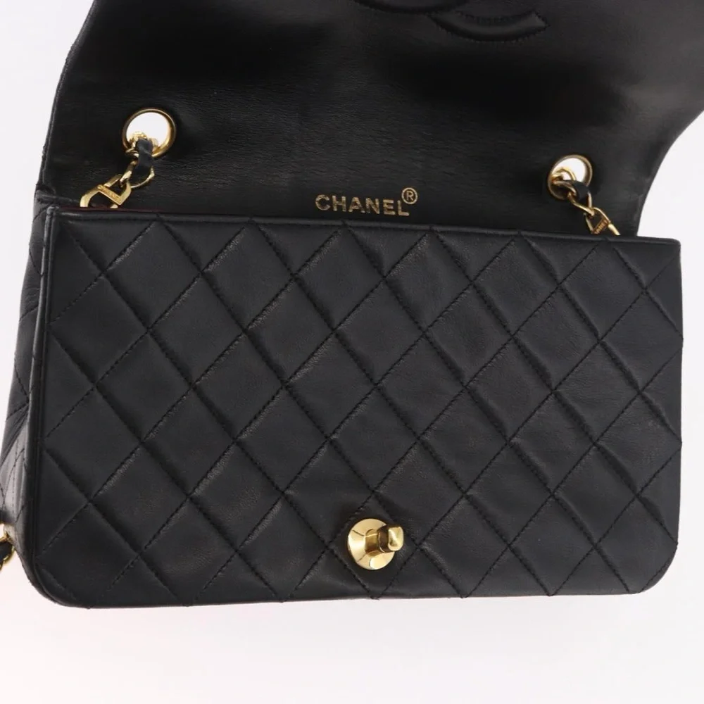 CHANEL Black Quilted Leather Shoulder Bag with Gold Hardware
